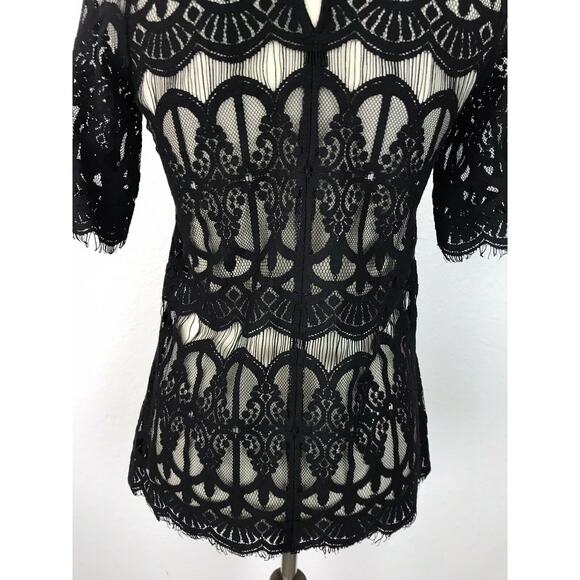 BCBGeneration Pullover Sheer Lace Fringe Trim Top - Picture 10 of 10